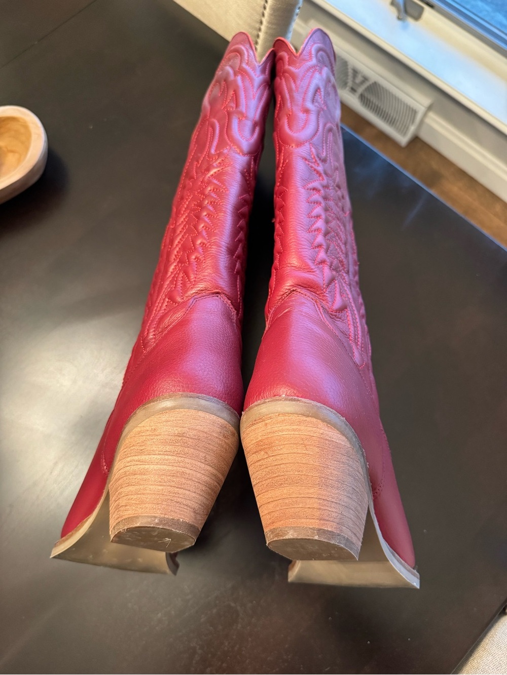 DINGO Red Raisin Kane Knee Hi Western Cowboy Boots 17inch tall. Hard to Find - Picture 6 of 13